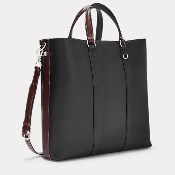 Ralph Lauren Men's Navy Blue Leather Darwin Tote, retail $2200 - Picture 1 of 15